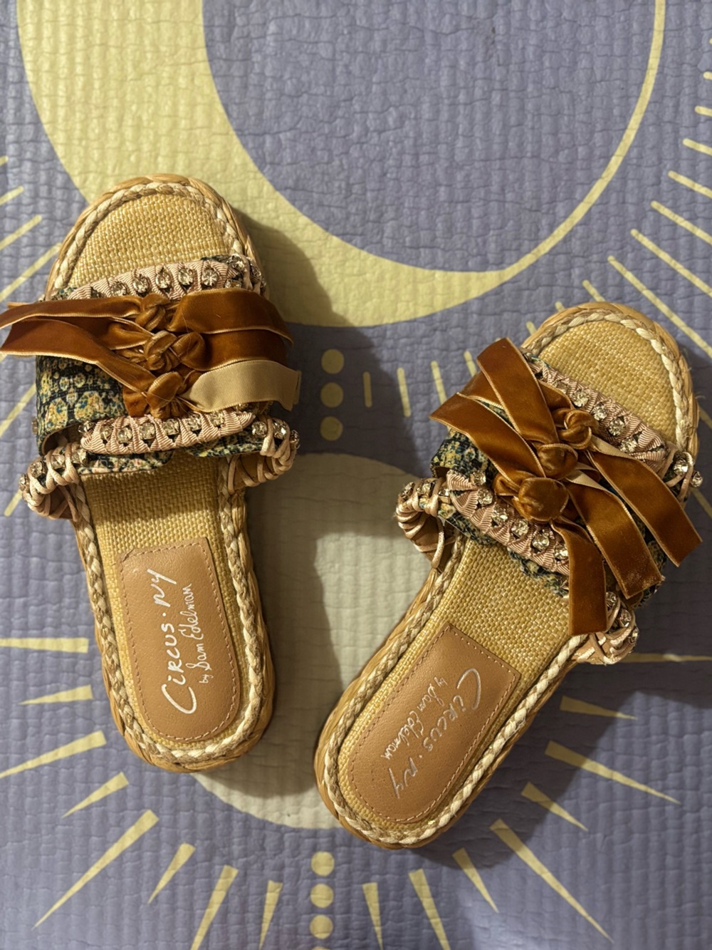 Circus by Sam Edelman Tan Braided Slide Mules with Satin Bow